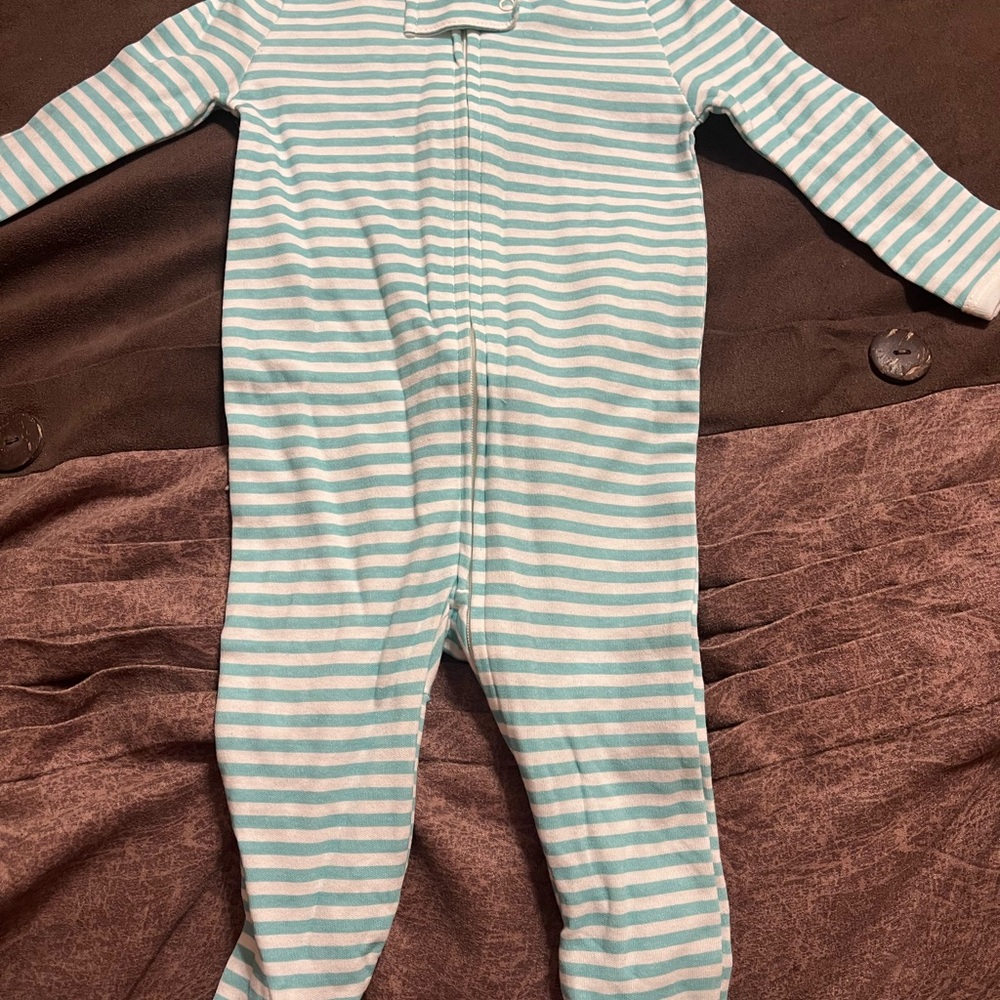 Aqua Striped Kids Footie Pajamas